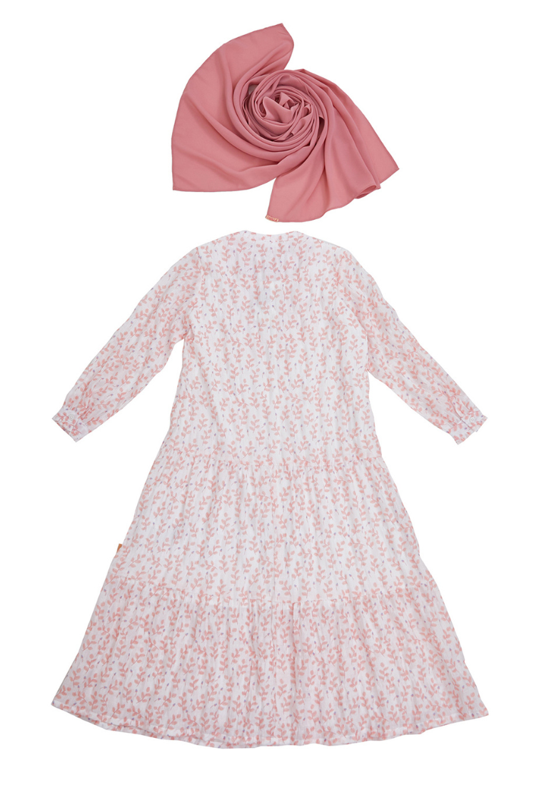 Osella Kids Floral Maxi Dress In White And Peach + Additional Pashmina