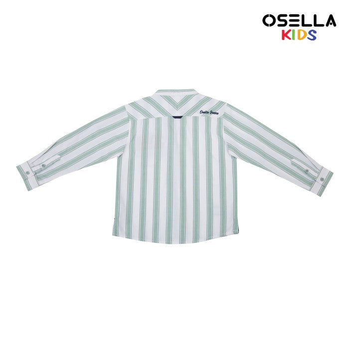 [NEW] OSELLA ZAFIR VERTICAL LONG SLEEVE STRIPE SHIRT IN WHITE AND SAGE GREEN  2237520201 | Atasan Kemeja Anak Anak Lengan Panjang Garis Garis