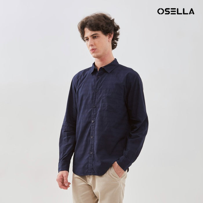 [NEW] OSELLA STRIPED DOBBY REGULAR COLLAR LONG SLEEVE SHIRT