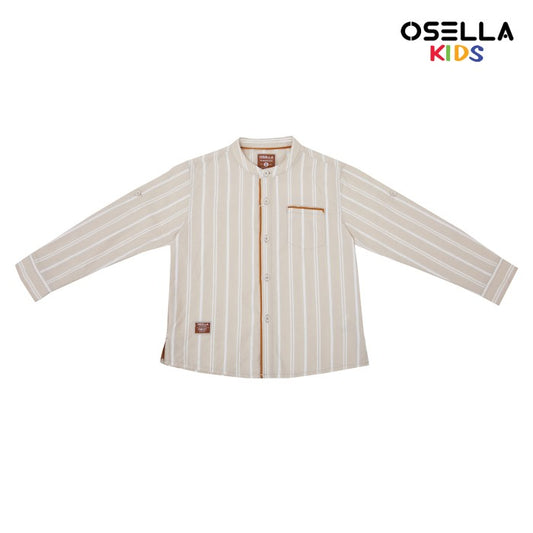 [NEW] OSELLA ROWAN VERTICAL LONG SLEEVE STRIPE SHIRT IN BEIGE AND WHITE 2237520238 | Kemeja Lengan Panjang Anak Laki-laki