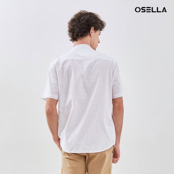 [NEW] OSELLA STRIPED DOBBY SHANGHAI COLLARED SHORT SLEEVE SHIRT 2032520301