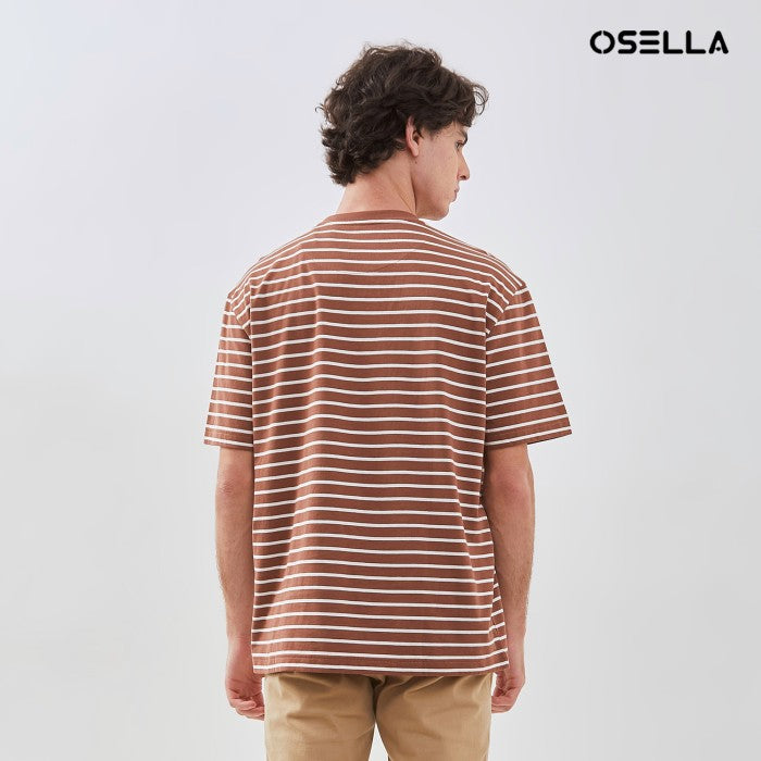 [NEW] OSELLA TERRACOTTA AND WHITE STRIPED PATTERN RELAXED FIT T-SHIRT 2071501639