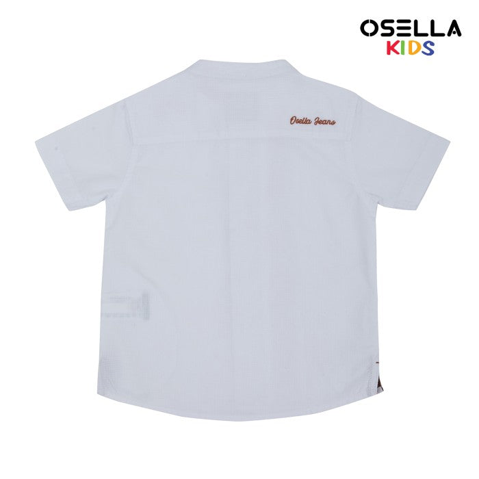 OSELLA ARKA EMBROIDERY SHORT SLEEVE SHIRT WITH STAND COLLAR IN WHITE 2232520801