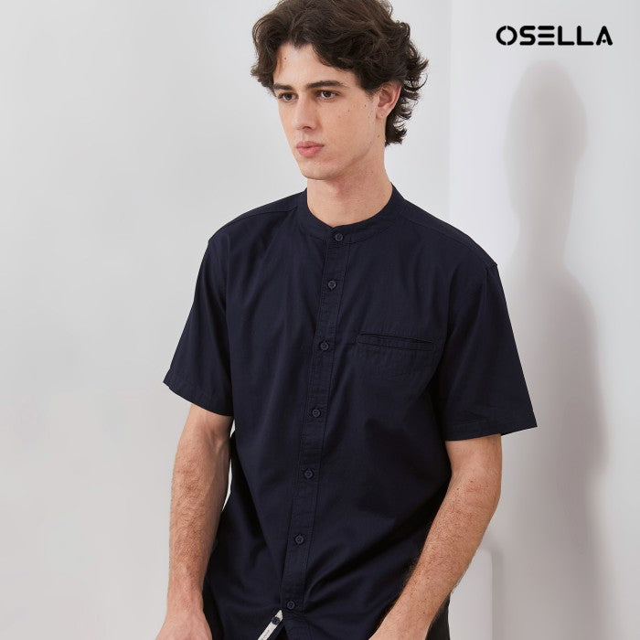 [NEW] OSELLA SOLID REGULAR FIT SHANGHAI COLLARED SHIRT IN NAVY 2032520542