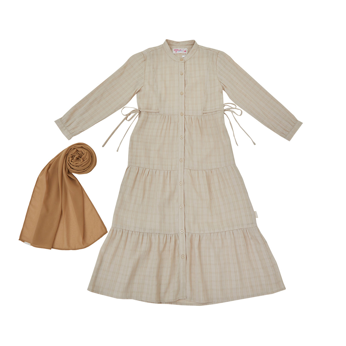 Osella Kids Amira Maxi Dress In Beige Fancy Fabric With Additional Pashmina