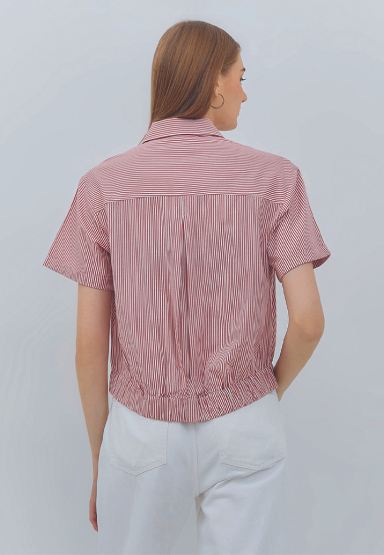 Osella Short Sleeve Shirt with Elastic Waistband in Pink Stripe