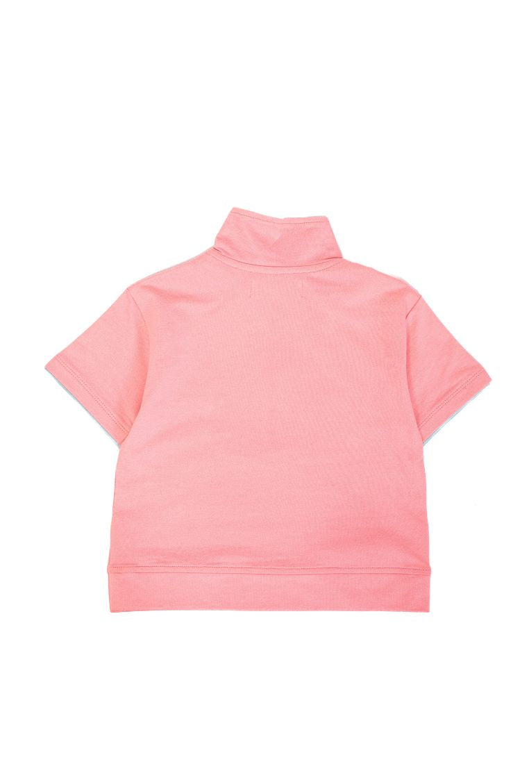 Osella Kids Girl Short Sleeve T-Shirt with Front Zipper Detail in Pink