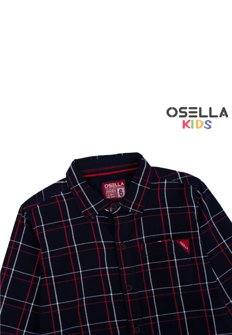 Osella Kids Lunar Checkered Long Sleeve Shirt in Navy-White-Red