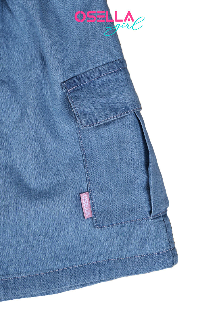 Osella Kids Girl Denim Skirt with Side Pocket in Light Blue Wash