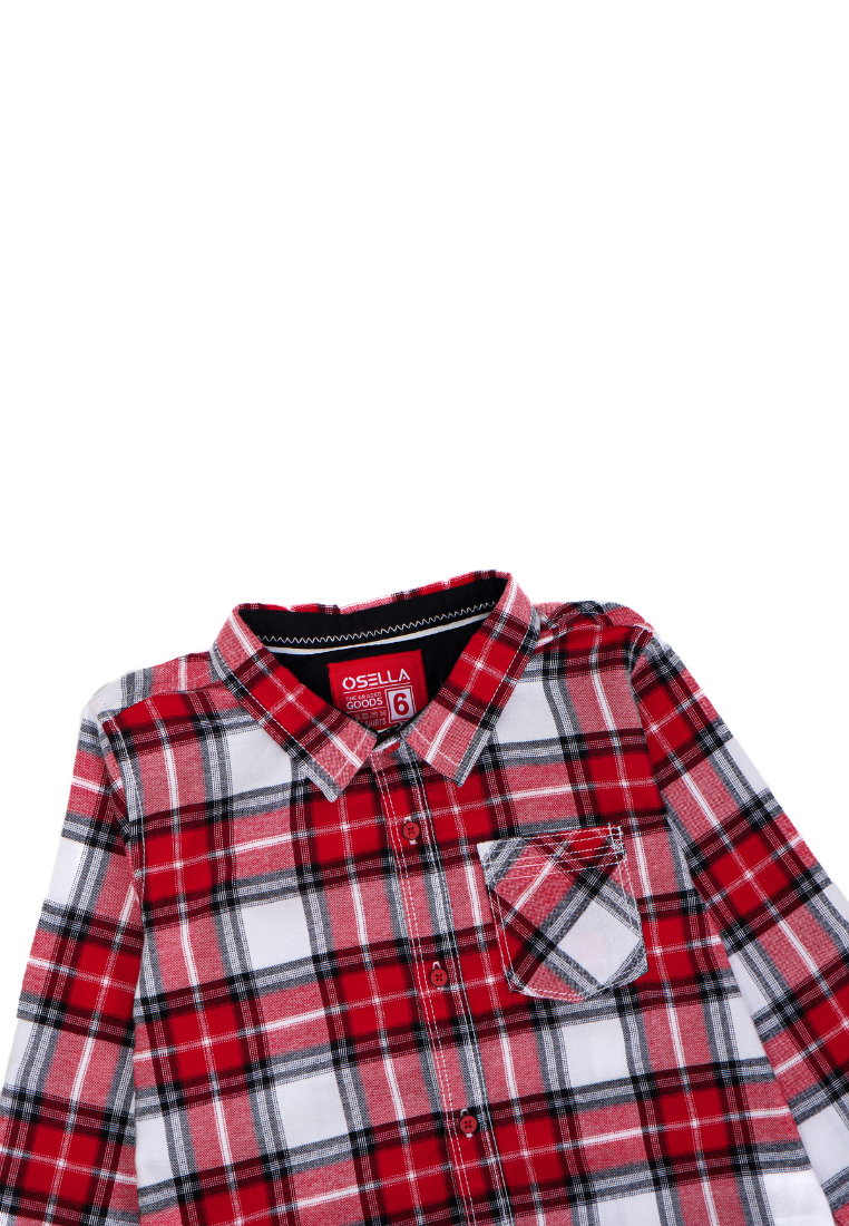 Osella Kids Lunar Checkered Long Sleeve Shirt in Red-White-Black