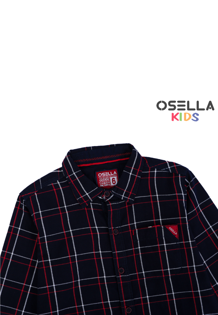 Osella Lunar Checkerd Regular Long Sleeve Shirt In Navy, White And Red