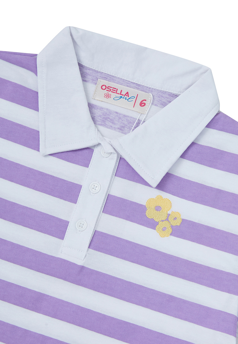 Osella Kids Polo Neck T-Shirt In Lilac And White Stripes