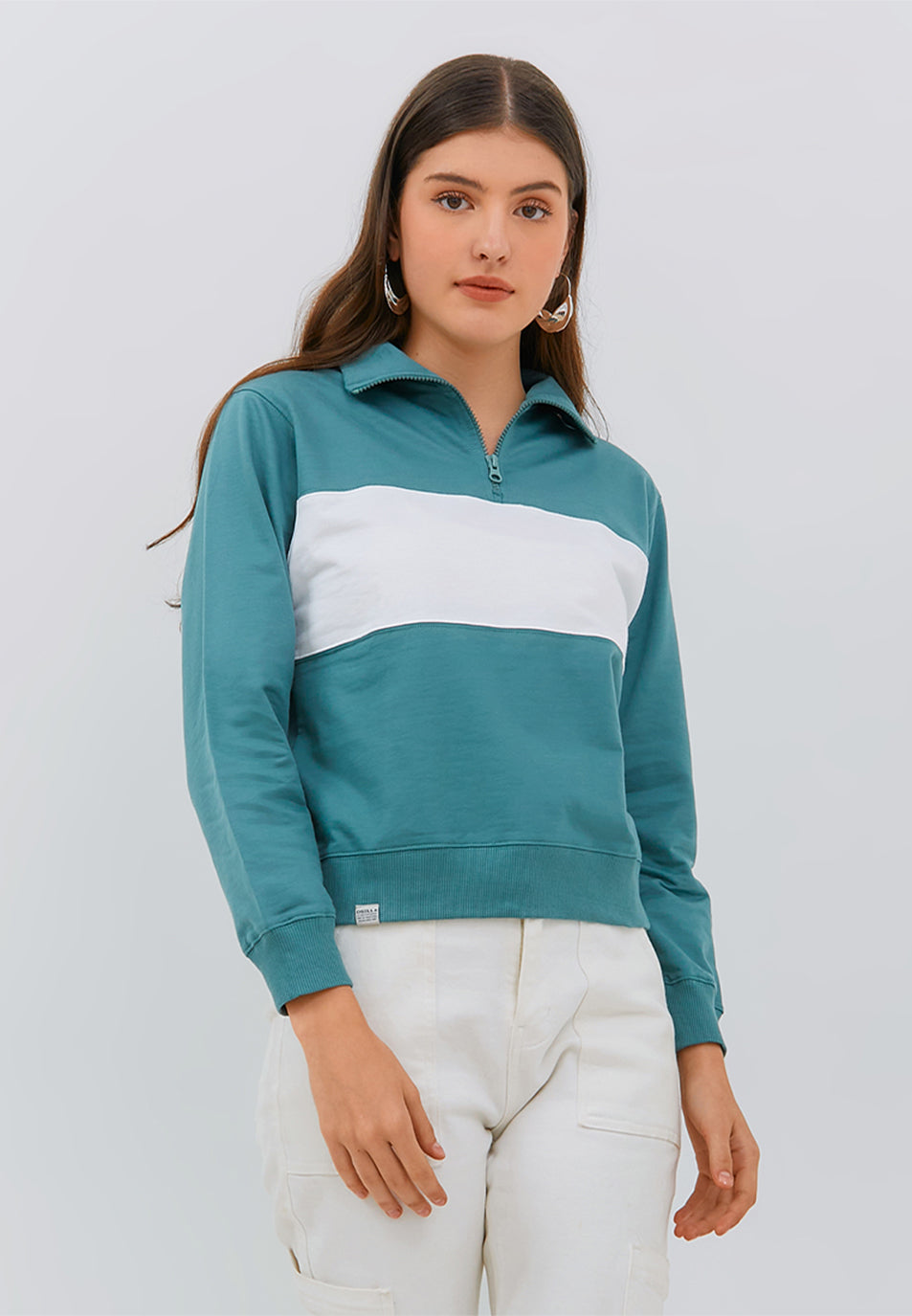 Osella Cut And Sew Half Zip Sweater In Green And White