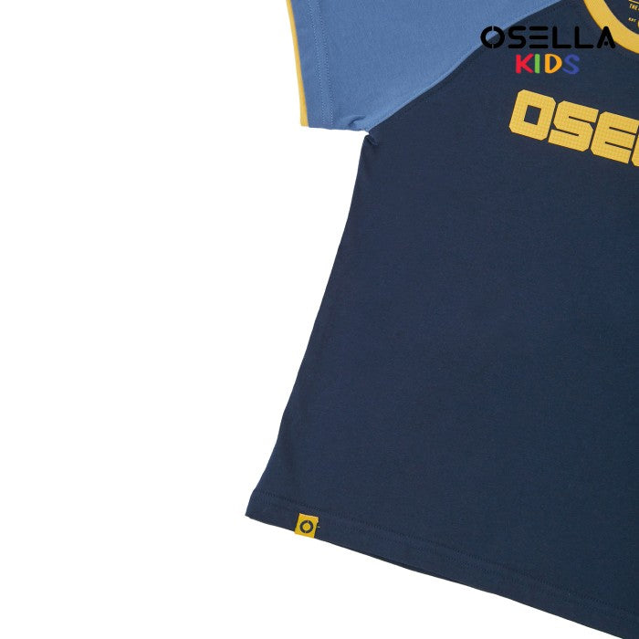 [NEW[] OSELLA REGULAR TEXTURED GRAPHIC T-SHIRT WITH RAGLAN SLEEVE IN NAVY AND SEAPORT BLUE COMBINATION  2274500359 | Atasan Kaos Anak Laki Laki