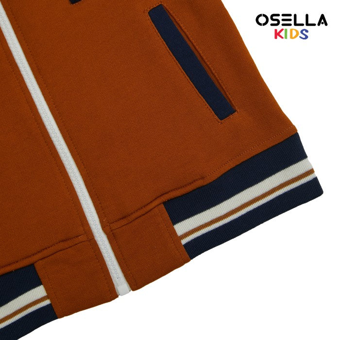 [NEW] OSELLA VARSITY JACKET IN BROWN WITH NAVY DETAILING AND CONTRAST SLEEVES 2262500156 | Jacket Anak Laki-laki