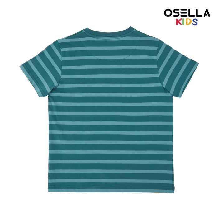 [NEW] OSELLA JUST DO FLOCKING PRINT SHORT SLEEVE STRIPE T-SHIRT IN BOTTLE GREEN AND MATCHA GREEN 2270500273 | Atasan Garis Garis Lengan Pendek Anak Laki Laki