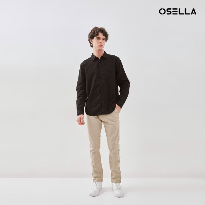 [NEW] OSELLA STRIPED DOBBY REGULAR COLLAR LONG SLEEVE SHIRT