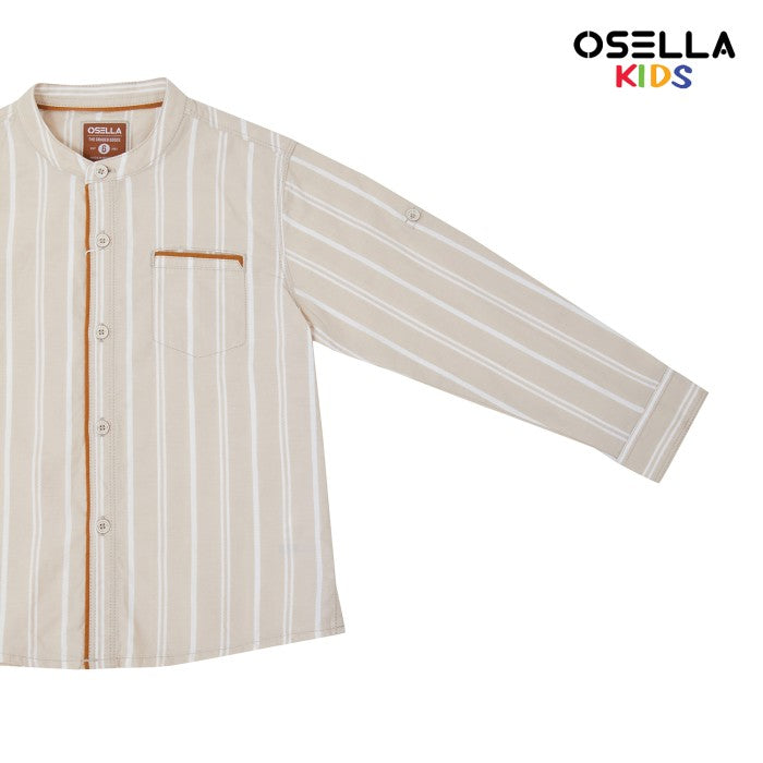 [NEW] OSELLA ROWAN VERTICAL LONG SLEEVE STRIPE SHIRT IN BEIGE AND WHITE 2237520238 | Kemeja Lengan Panjang Anak Laki-laki