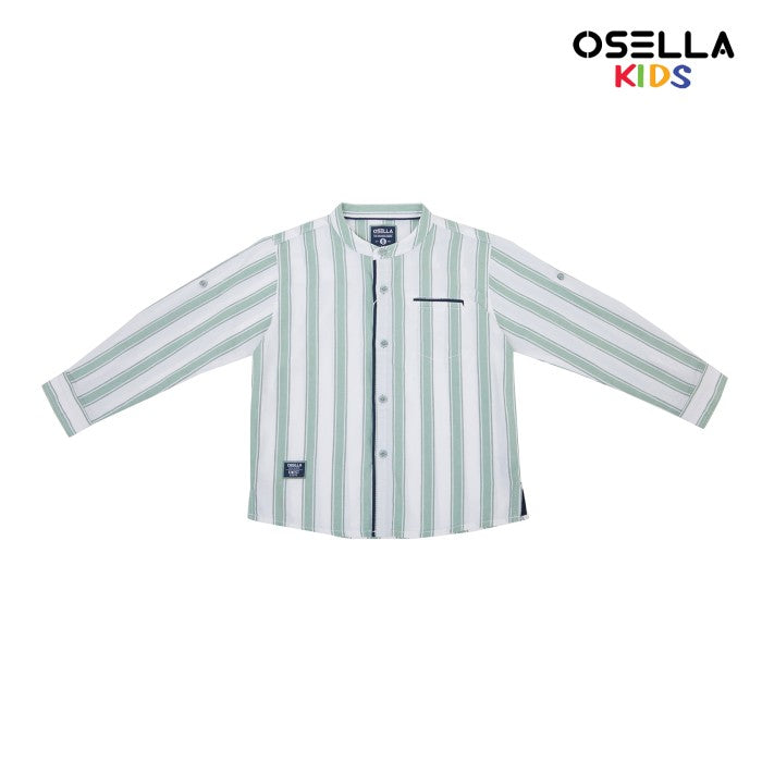 [NEW] OSELLA ZAFIR VERTICAL LONG SLEEVE STRIPE SHIRT IN WHITE AND SAGE GREEN  2237520201 | Atasan Kemeja Anak Anak Lengan Panjang Garis Garis