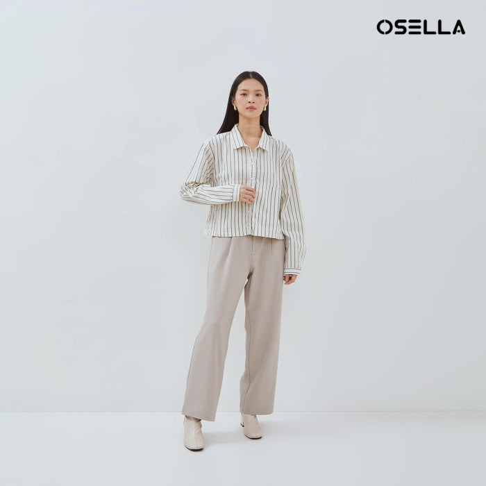 [NEW] OSELLA LEXA STRIPED SHACKET IN OFF WHITE AND NAVY 2137500301 | Atasan Garis Garis Lengan Panjang