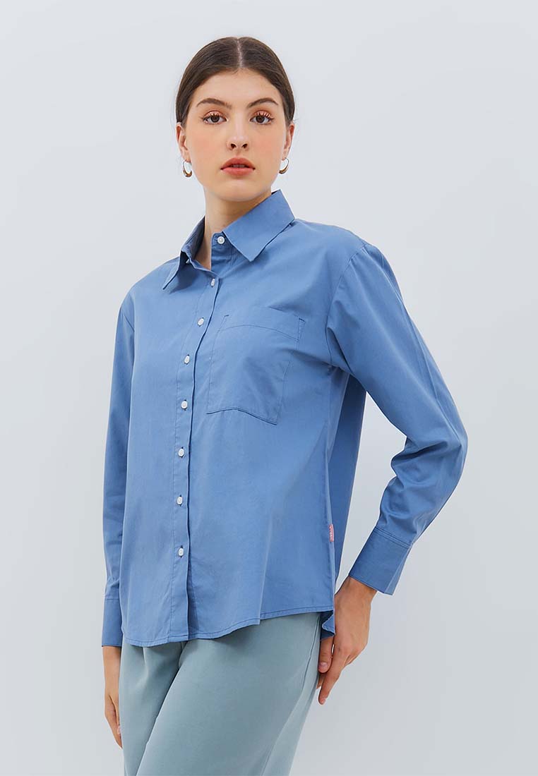 Osella Oversized Shirt with Pocket in Steal Blue
