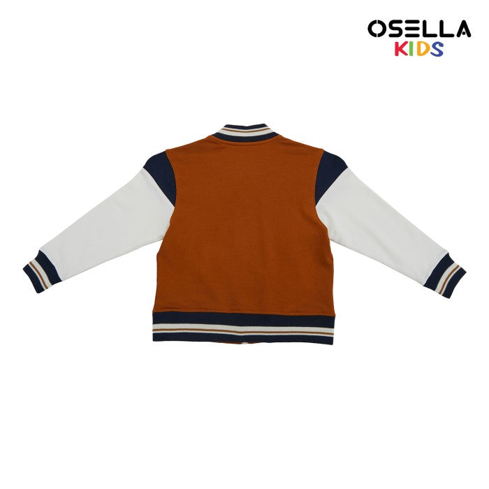 [NEW] OSELLA VARSITY JACKET IN BROWN WITH NAVY DETAILING AND CONTRAST SLEEVES 2262500156 | Jacket Anak Laki-laki