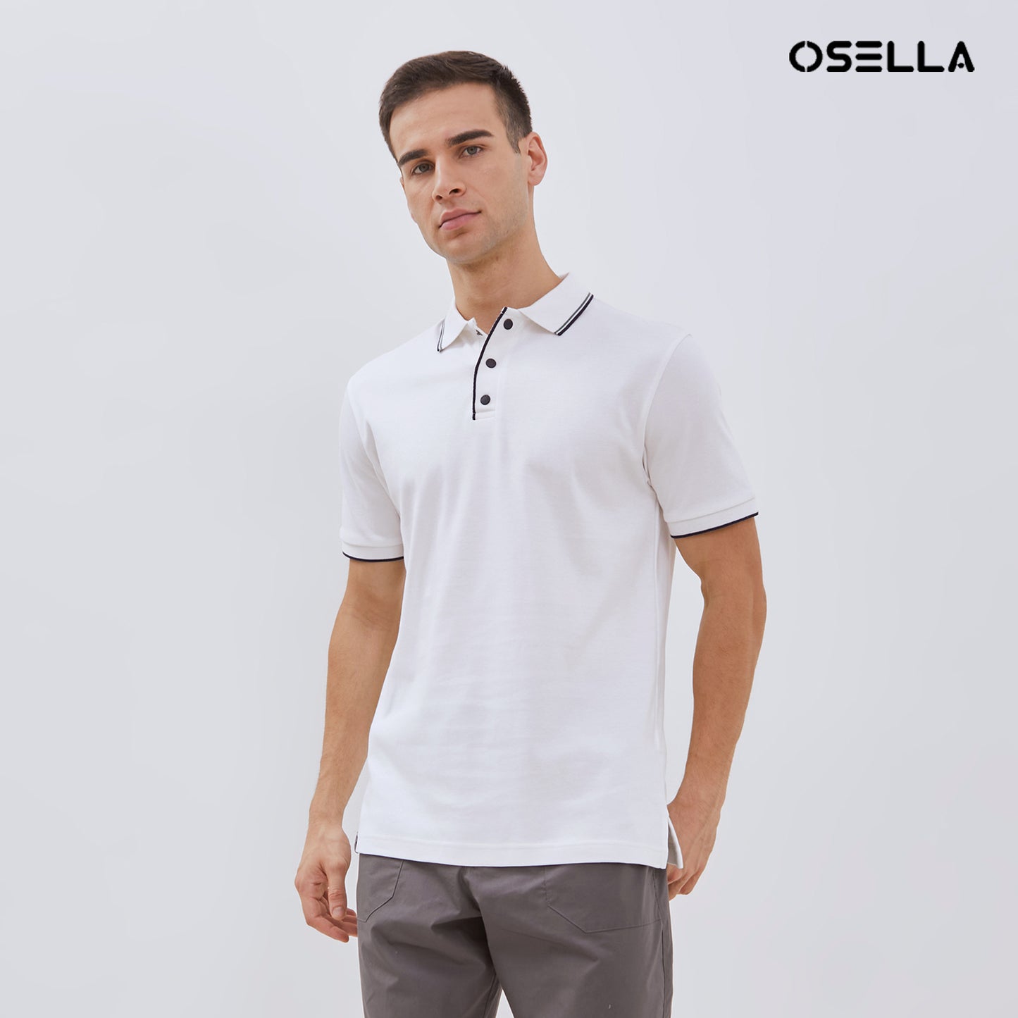 [NEW] Osella Cruzz Ribbed Placket Polo Shirt In White 2021400801