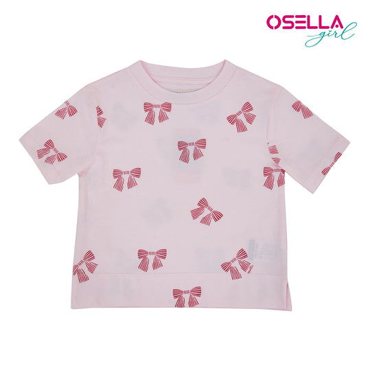 [NEW] Osella Ribbon Print T-Shirt In Pink 2371500313 | Atasan Blouse Anak Perempuan
