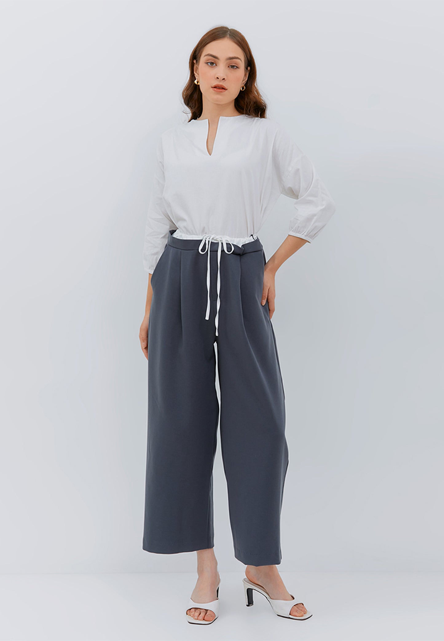 Osella Wide Pants With Satin Fabric Combination