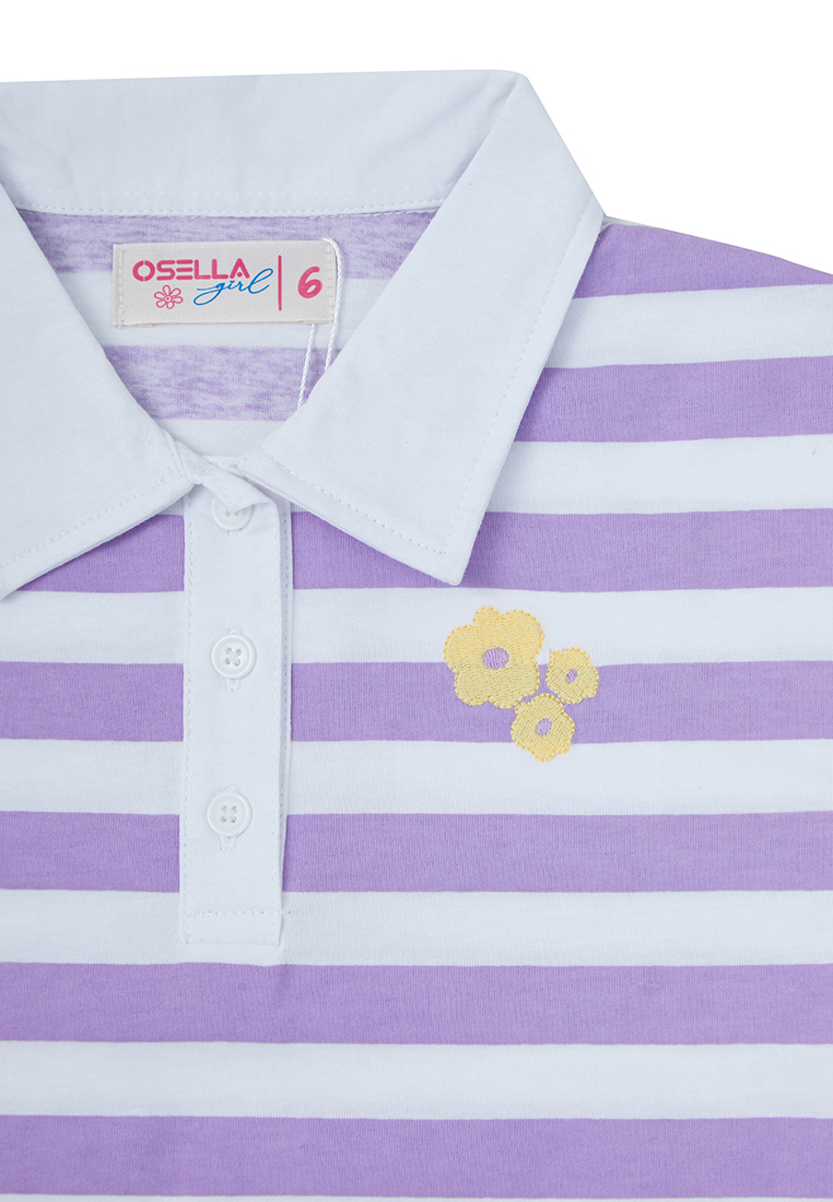 Osella Kids Polo Neck T-Shirt In Lilac And White Stripes