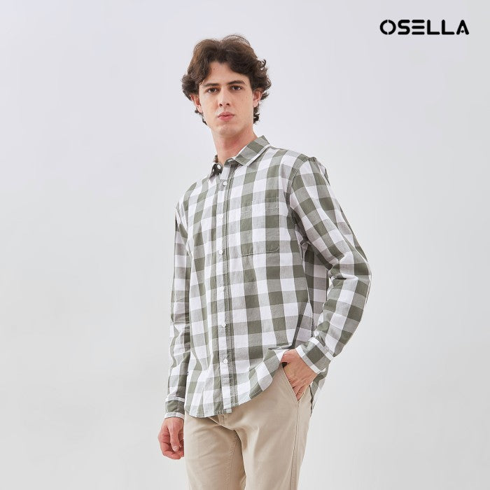 [NEW] OSELLA LONG SLEEVE CHECKERED SHIRT IN LAFAYETTE GREEN AND WHITE 2037501119