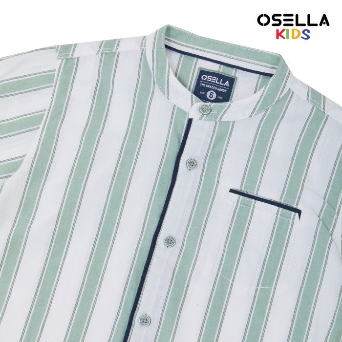 [NEW] OSELLA ZAFIR VERTICAL LONG SLEEVE STRIPE SHIRT IN WHITE AND SAGE GREEN  2237520201 | Atasan Kemeja Anak Anak Lengan Panjang Garis Garis