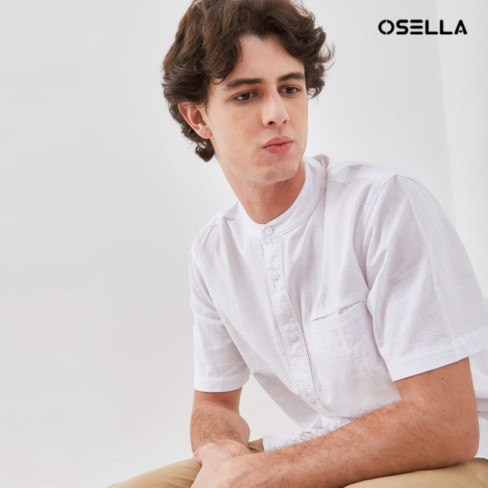 [NEW] OSELLA STRIPED DOBBY SHANGHAI COLLARED SHORT SLEEVE SHIRT 2032520301