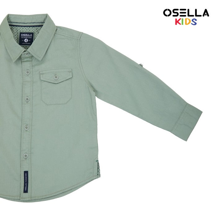 [NEW] OSELLA ZION LONG SLEEVE SOLID SHIRT IN SAGE GREEN 2237500378 | Atasan Kemeja Lengan Panjang