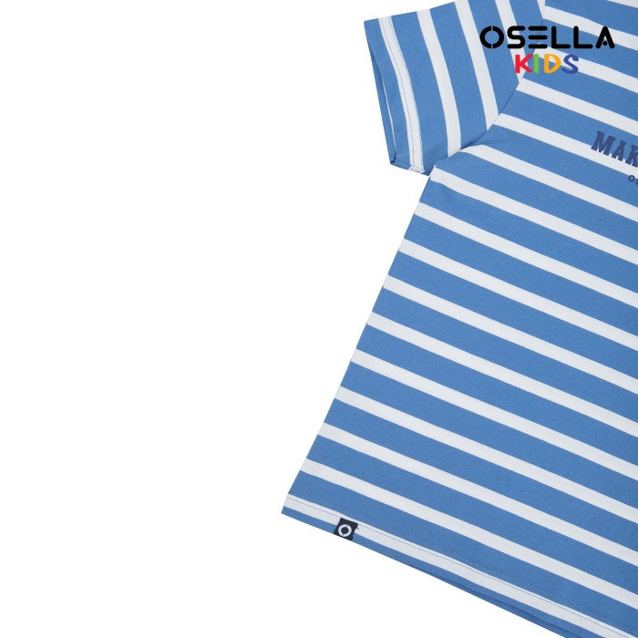 [NEW] OSELLA SHORT SLEEVE STRIPE T-SHIRT WITH PRINT IN SEAPORT BLUE AND WHITE 2270500160 | Atasan Kaos Garis Garis Anak Laki-Laki