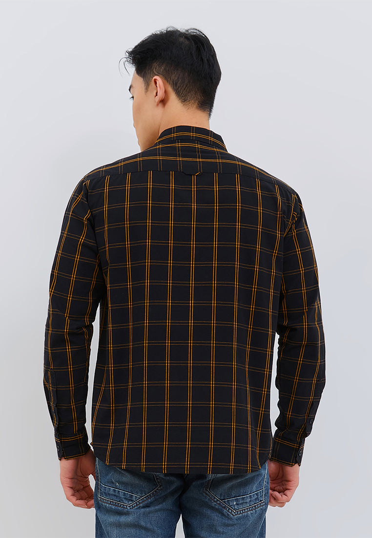 Osella Raya Regular Fit Shirt In Black And Mustard Checkered Pattern