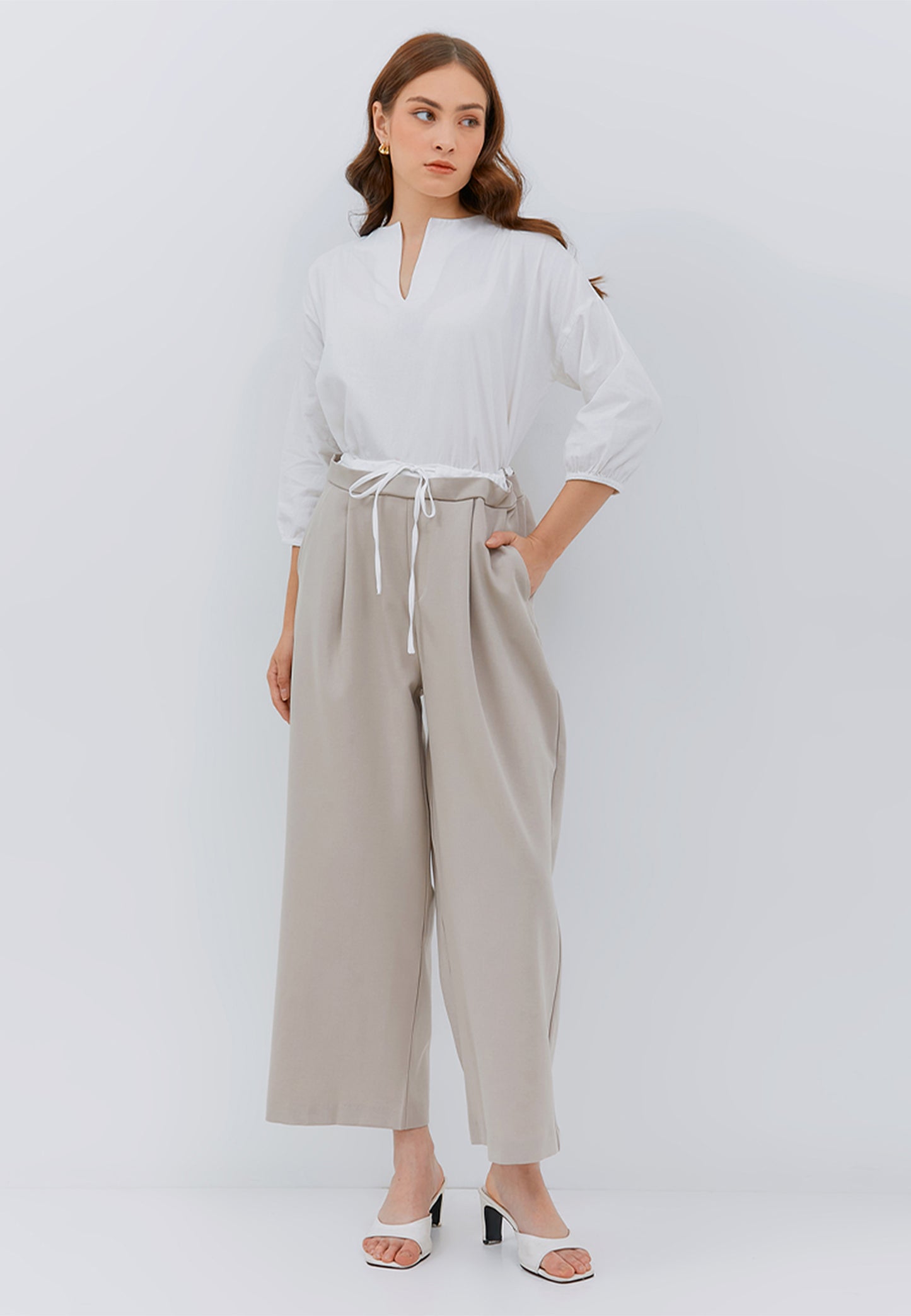 Osella Wide Pants With Satin Fabric Combination