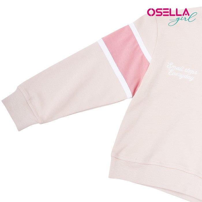 [NEW] Osella Half Zipper Sweater In Beige And Pink Combination On The Arms 2312400689 | Sweater Anak Perempuan