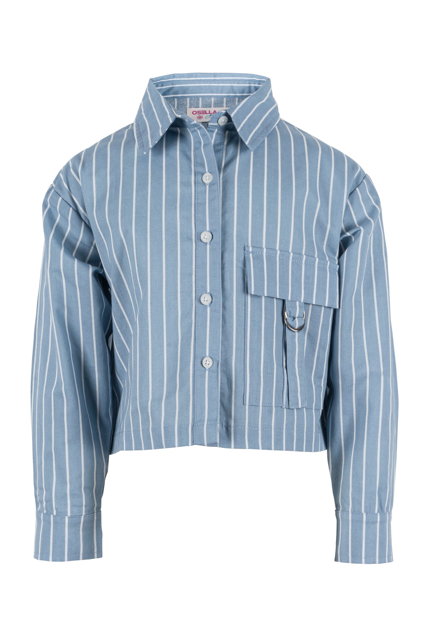 Osella Kids Cropped Pocket Stripe Shirt In Blue & White