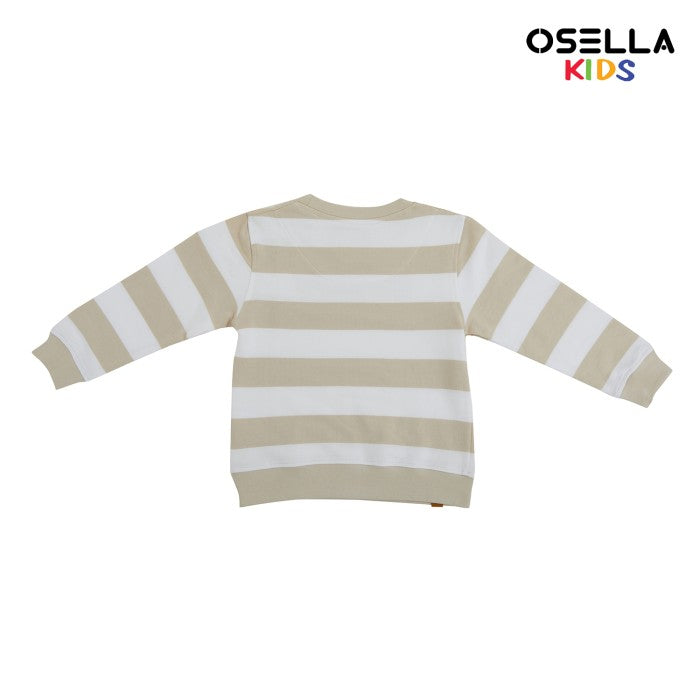 [NEW] OSELLA ADYAN LONG SLEEVE STRIPE SWEATSHIRT IN BEIGE AND WHITE 2210500238 | Kaos Anak Laki-laki Lengan Panjang