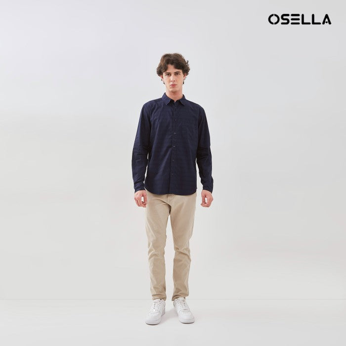 [NEW] OSELLA STRIPED DOBBY REGULAR COLLAR LONG SLEEVE SHIRT