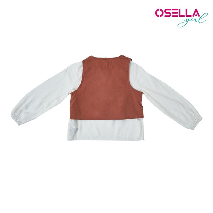 OSELLA WHITE SOLID BLOUSE WITH ADDITIONAL BROWN EMBROIDERY VEST 2337500628