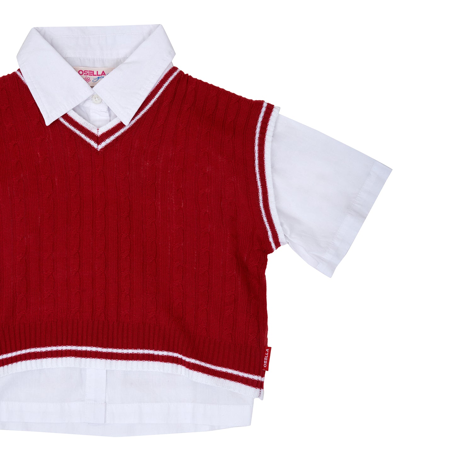 Osella Solid White Shirt Additional Red Knit Vest