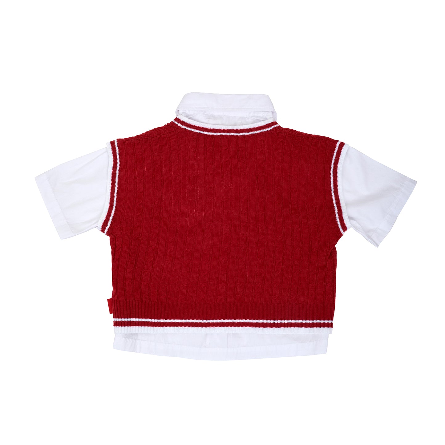 Osella Solid White Shirt Additional Red Knit Vest