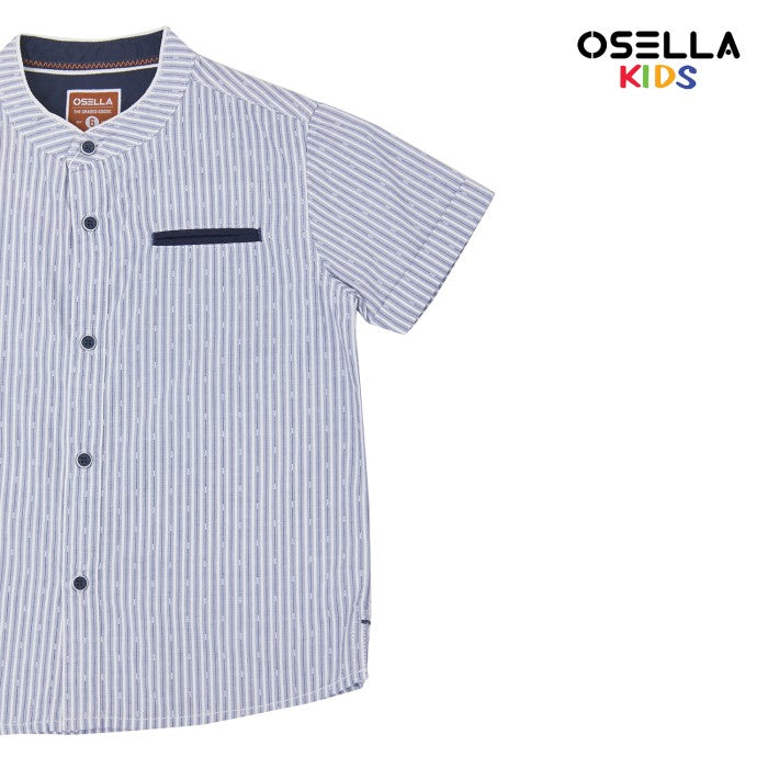 [NEW] OSELLA STRIPE SHANGHAI COLLARED SHORT SHIRT IN BLUE GREY 2230520193 | Atasan Kemeja Anak Laki Laki