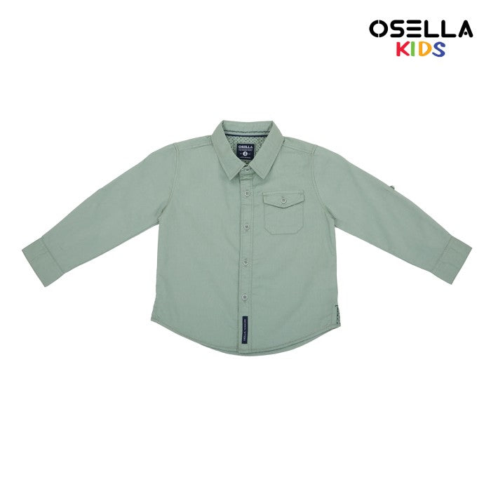 [NEW] OSELLA ZION LONG SLEEVE SOLID SHIRT IN SAGE GREEN 2237500378 | Atasan Kemeja Lengan Panjang