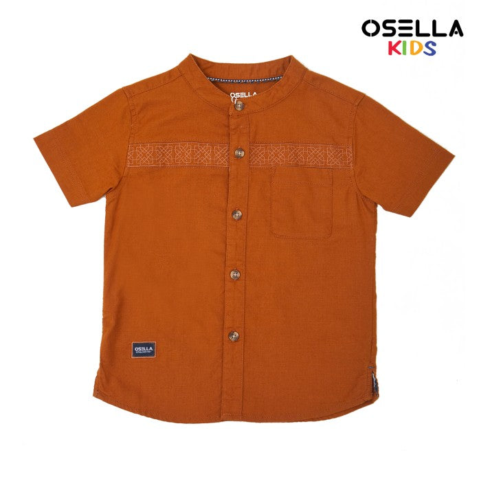 [NEW] OSELLA ALFAREZ EMBROIDERY SHORT SLEEVE SHIRT WITH STAND COLLAR IN BROWN 2232520655