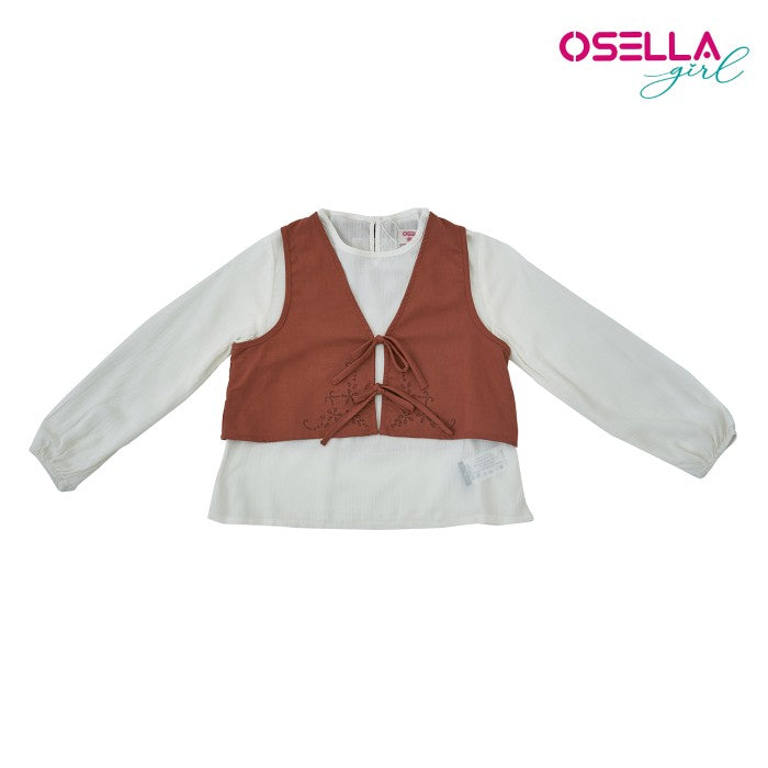 OSELLA WHITE SOLID BLOUSE WITH ADDITIONAL BROWN EMBROIDERY VEST 2337500628