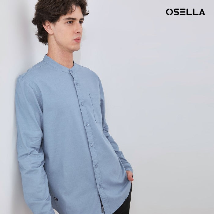 [NEW] OSELLA LINEN LOOK SLUB LONG SLEEVE SHANGHAI COLLAR SHIRT