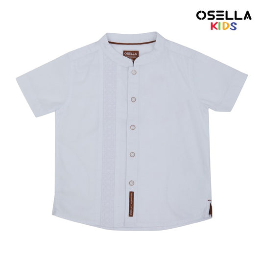 OSELLA ARKA EMBROIDERY SHORT SLEEVE SHIRT WITH STAND COLLAR IN WHITE 2232520801